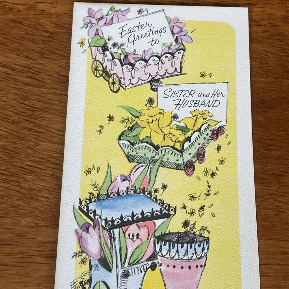 Vtg Stanley Train Rhinestone Spring Pastel Happy Easter Greeting Card